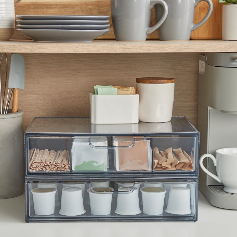 STORi STAX Plastic Stackable Organizer Drawers (Set of 2) Classic Grey | 12.5"" Wide | Set Includes One Open Drawer & One Divided Drawer | Organize Office Desk Accessories & Sort Paper | Made in USA - Image 4
